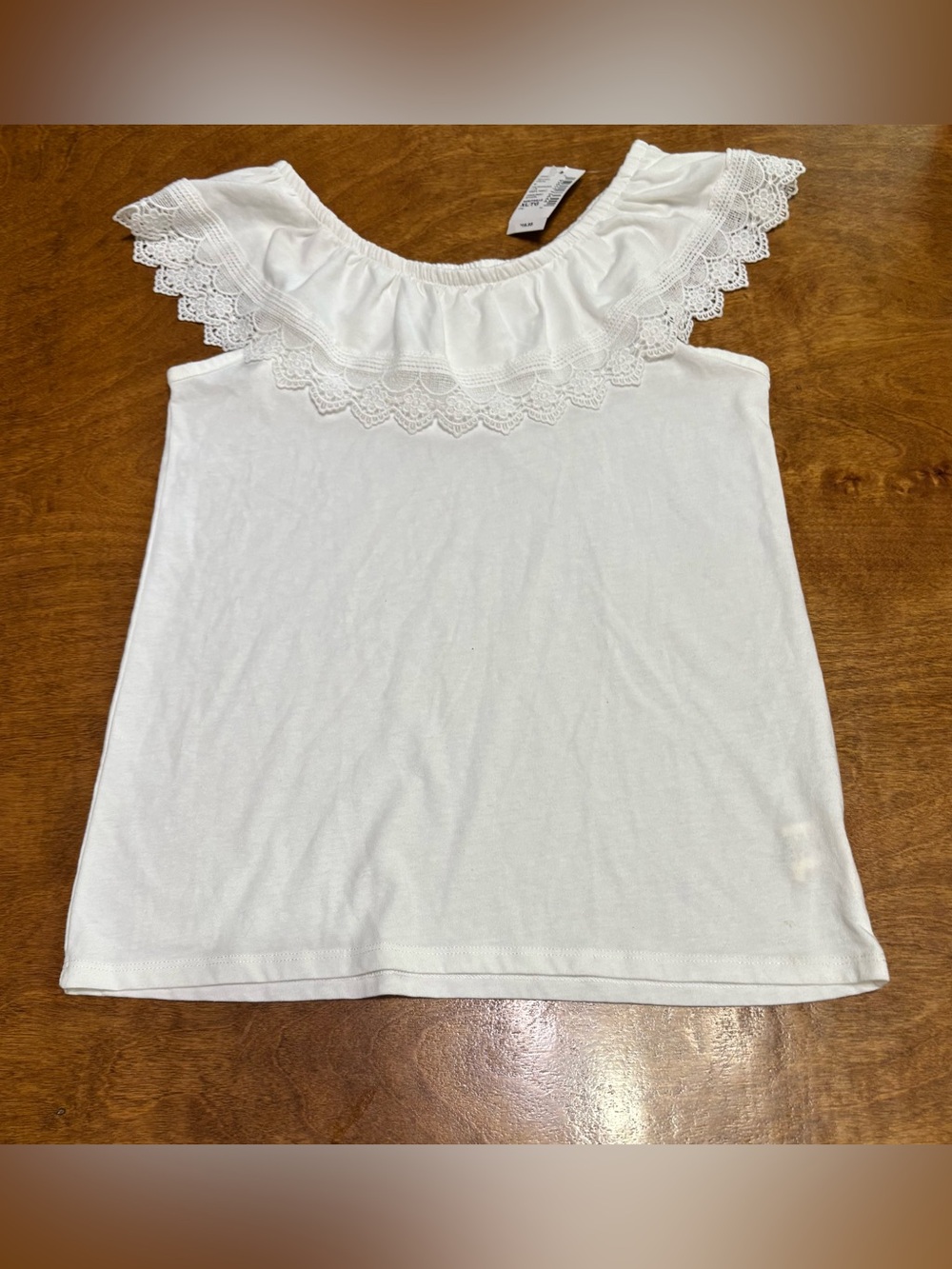 Girl’s-Kids white sleeveless tank top w/embroidery ruffled trim NWT Sz. XL (14)